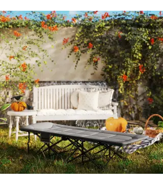 Cama de Camping Plegable con Cojín Integrado Reposacabezas y Bolsillo Lateral 187x67x37 cm Gris