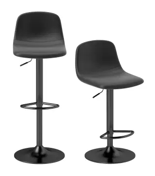 Conjunto 2 Taburetes Altos Ajustables 360° con Respaldo y Reposapiés para Cocina Bar o Comedor 40,5x44x84-104 cm Negro