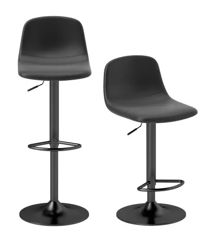 Conjunto 2 Taburetes Altos Ajustables 360° con Respaldo y Reposapiés para Cocina Bar o Comedor 40,5x44x84-104 cm Negro