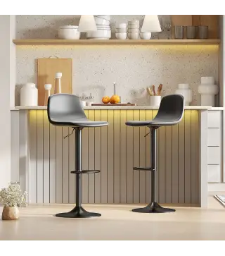 Conjunto 2 Taburetes Altos Ajustables 360° con Respaldo y Reposapiés para Cocina Bar o Comedor 40,5x44x84-104 cm Negro