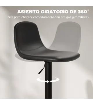Conjunto 2 Taburetes Altos Ajustables 360° con Respaldo y Reposapiés para Cocina Bar o Comedor 40,5x44x84-104 cm Negro