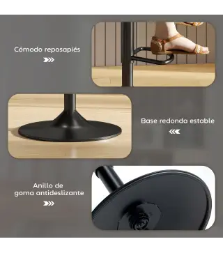 Conjunto 2 Taburetes Altos Ajustables 360° con Respaldo y Reposapiés para Cocina Bar o Comedor 40,5x44x84-104 cm Negro