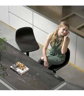 Conjunto 2 Taburetes Altos Ajustables 360° con Respaldo y Reposapiés para Cocina Bar o Comedor 40,5x44x84-104 cm Negro