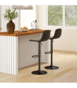 Conjunto 2 Taburetes Altos Ajustables 360° con Respaldo y Reposapiés para Cocina Bar o Comedor 40,5x44x84-104 cm Negro