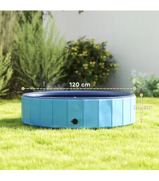Piscina para Perros Grandes Plegable con Aspersor de PVC Antideslizante Resistente al Desgaste Ø120x30 cm Azul Claro