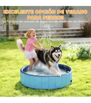 Piscina para Perros Grandes Plegable con Aspersor de PVC Antideslizante Resistente al Desgaste Ø120x30 cm Azul Claro