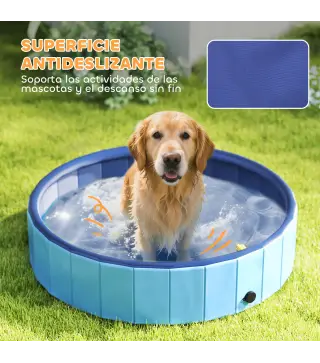 Piscina para Perros Grandes Plegable con Aspersor de PVC Antideslizante Resistente al Desgaste Ø120x30 cm Azul Claro