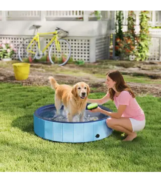 Piscina para Perros Grandes Plegable con Aspersor de PVC Antideslizante Resistente al Desgaste Ø120x30 cm Azul Claro