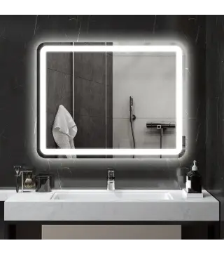 Espejo de Baño con Luces LED 70x90 cm 3 Colores de Luz Brillo Regulable Función Antivaho Función de Memoria IP44