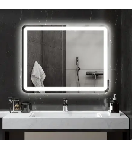 Espejo de Baño con Luces LED 70x90 cm 3 Colores de Luz Brillo Regulable Función Antivaho Función de Memoria IP44