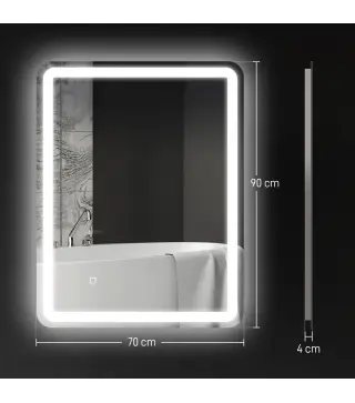 Espejo de Baño con Luces LED 70x90 cm 3 Colores de Luz Brillo Regulable Función Antivaho Función de Memoria IP44