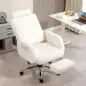Silla de Escritorio con Reposapiés Tapizada en Borreguito con Respaldo Reclinable Reposacabezas Ajustable Crema