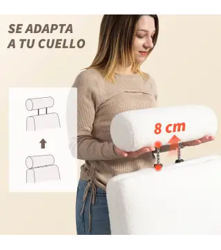 Silla de Escritorio con Reposapiés Tapizada en Borreguito con Respaldo Reclinable Reposacabezas Ajustable Crema