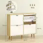 Zapatero Estrecho con 4 Puertas en Blanco Brillo Estantes Ajustables Patas de Madera para 20 Pares de Zapatos