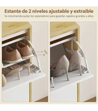 Zapatero Estrecho con 4 Puertas en Blanco Brillo Estantes Ajustables Patas de Madera para 20 Pares de Zapatos