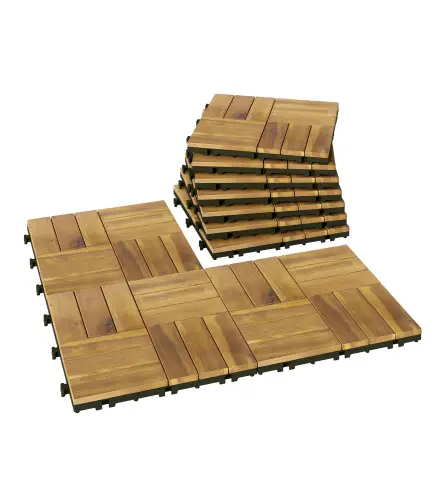 Set de 10 Piezas Baldosas de Exterior de Madera 31x31 cm 0,91 m² Suelo de Jardín Exterior Antideslizantes Natural