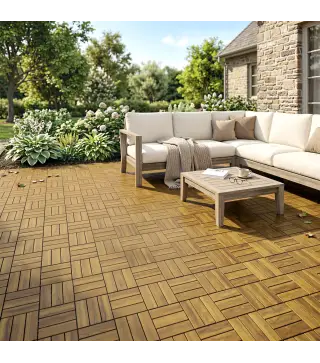 Set de 10 Piezas Baldosas de Exterior de Madera 31x31 cm 0,91 m² Suelo de Jardín Exterior Antideslizantes Natural