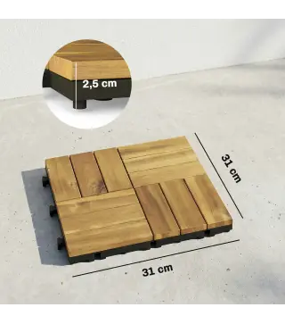 Set de 10 Piezas Baldosas de Exterior de Madera 31x31 cm 0,91 m² Suelo de Jardín Exterior Antideslizantes Natural