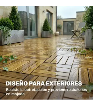 Set de 10 Piezas Baldosas de Exterior de Madera 31x31 cm 0,91 m² Suelo de Jardín Exterior Antideslizantes Natural