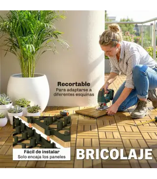 Set de 10 Piezas Baldosas de Exterior de Madera 31x31 cm 0,91 m² Suelo de Jardín Exterior Antideslizantes Natural