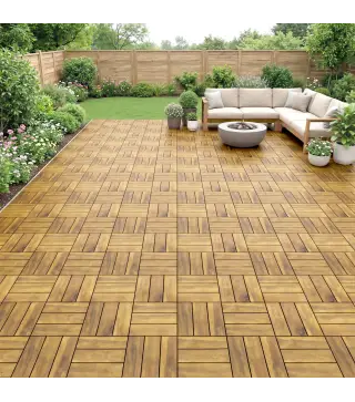 Set de 10 Piezas Baldosas de Exterior de Madera 31x31 cm 0,91 m² Suelo de Jardín Exterior Antideslizantes Natural