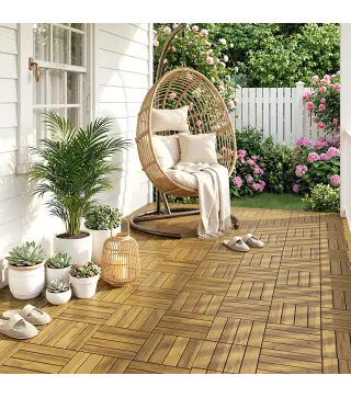 Set de 10 Piezas Baldosas de Exterior de Madera 31x31 cm 0,91 m² Suelo de Jardín Exterior Antideslizantes Natural