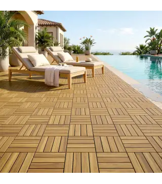 Set de 10 Piezas Baldosas de Exterior de Madera 31x31 cm 0,91 m² Suelo de Jardín Exterior Antideslizantes Natural