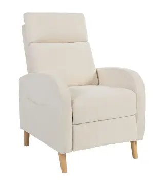 Sillón Relax Reclinable Tapizado en Lino Sintético con Reposapiés y Bolsillos Laterales Carga 135 kg Crema