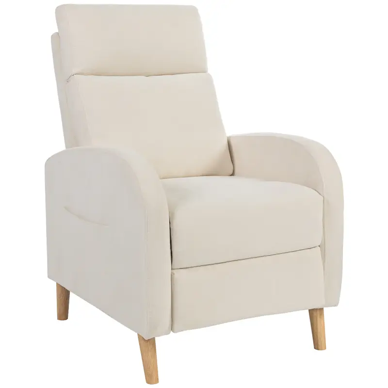 Sillón Relax Reclinable Tapizado en Lino Sintético con Reposapiés y Bolsillos Laterales Carga 135 kg Crema