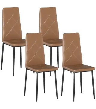 Set de 4 Sillas de Comedor Tapizadas de Piel Sintética con Respaldo Alto y Patas de Acero 41x50x97 cm Marrón