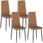 Set de 4 Sillas de Comedor Tapizadas de Piel Sintética con Respaldo Alto y Patas de Acero 41x50x97 cm Marrón