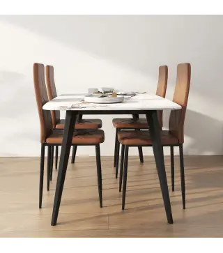 Set de 4 Sillas de Comedor Tapizadas de Piel Sintética con Respaldo Alto y Patas de Acero 41x50x97 cm Marrón