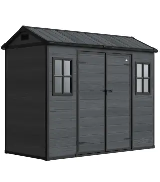 Cobertizo de Jardín Exterior 2,77 m² 244x131x201 cm con Suelo Puertas con Pestillo Ventanas y Ventilación Gris Oscuro