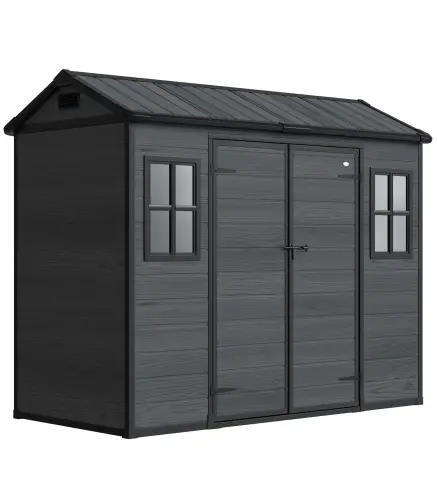 Cobertizo de Jardín Exterior 2,77 m² 244x131x201 cm con Suelo Puertas con Pestillo Ventanas y Ventilación Gris Oscuro