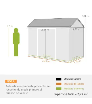 Cobertizo de Jardín Exterior 2,77 m² 244x131x201 cm con Suelo Puertas con Pestillo Ventanas y Ventilación Gris Oscuro
