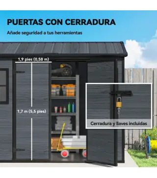 Cobertizo de Jardín Exterior 2,77 m² 244x131x201 cm con Suelo Puertas con Pestillo Ventanas y Ventilación Gris Oscuro