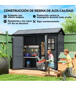 Cobertizo de Jardín Exterior 2,77 m² 244x131x201 cm con Suelo Puertas con Pestillo Ventanas y Ventilación Gris Oscuro