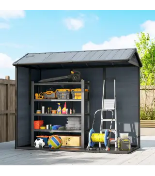 Cobertizo de Jardín Exterior 2,77 m² 244x131x201 cm con Suelo Puertas con Pestillo Ventanas y Ventilación Gris Oscuro