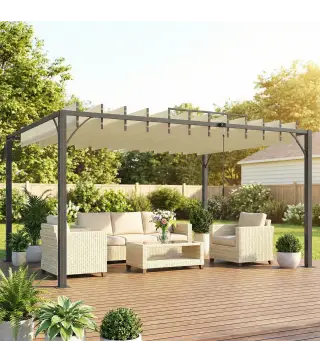 Pérgola de Jardín 3x4 m con Protección UPF30+ Gazebo con Techo Ajustable Estructura de Aluminio para Exterior Crema