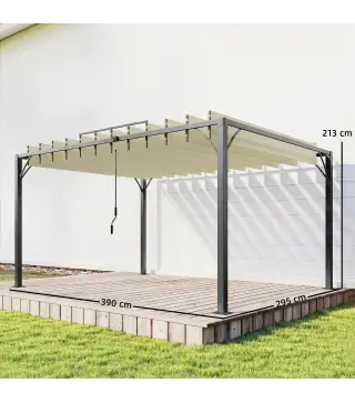 Pérgola de Jardín 3x4 m con Protección UPF30+ Gazebo con Techo Ajustable Estructura de Aluminio para Exterior Crema
