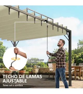Pérgola de Jardín 3x4 m con Protección UPF30+ Gazebo con Techo Ajustable Estructura de Aluminio para Exterior Crema