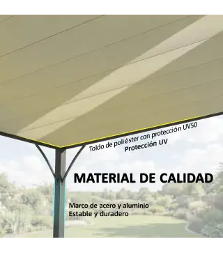 Pérgola de Jardín 3x4 m con Protección UPF30+ Gazebo con Techo Ajustable Estructura de Aluminio para Exterior Crema