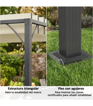 Pérgola de Jardín 3x4 m con Protección UPF30+ Gazebo con Techo Ajustable Estructura de Aluminio para Exterior Crema