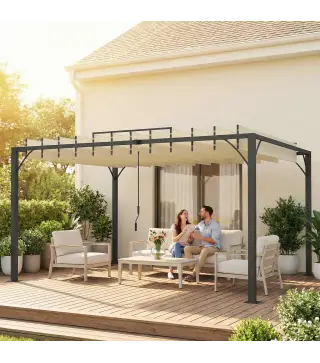 Pérgola de Jardín 3x4 m con Protección UPF30+ Gazebo con Techo Ajustable Estructura de Aluminio para Exterior Crema