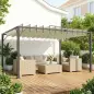 Pérgola de Jardín 3x4 m con Protección UPF30+ Gazebo con Techo Ajustable Estructura de Aluminio para Exterior Crema