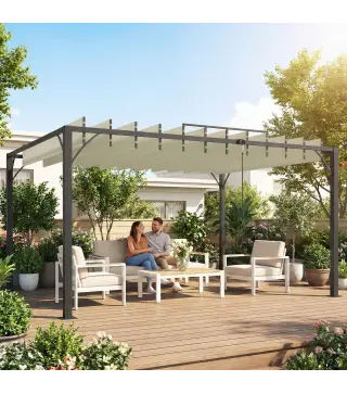 Pérgola de Jardín 3x4 m con Protección UPF30+ Gazebo con Techo Ajustable Estructura de Aluminio para Exterior Crema