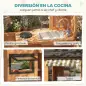 Casita Infantil Exterior e Interior de Madera con Cocina de Juguete y Banco de Picnic Ventanas de Servicio Marrón