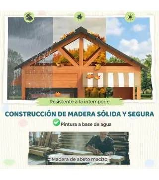 Casita Infantil Exterior e Interior de Madera con Cocina de Juguete y Banco de Picnic Ventanas de Servicio Marrón