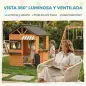 Casita Infantil Exterior e Interior de Madera con Cocina de Juguete y Banco de Picnic Ventanas de Servicio Marrón