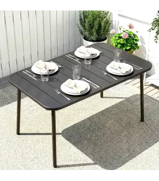 Mesa de Comedor de Jardín Rectangular 120x70x72 cm de Acero con Tablero con Listones para 4 Personas Gris